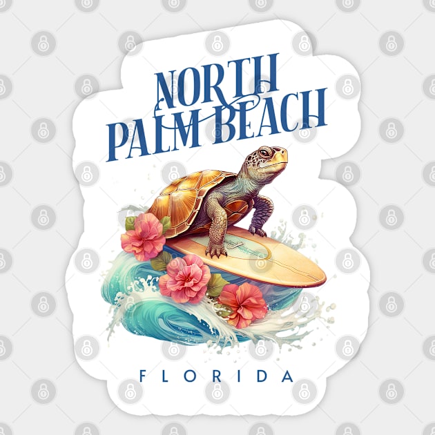 North Palm Beach Florida Smiling Surfing Turtle Souvenir Sticker by grendelfly73